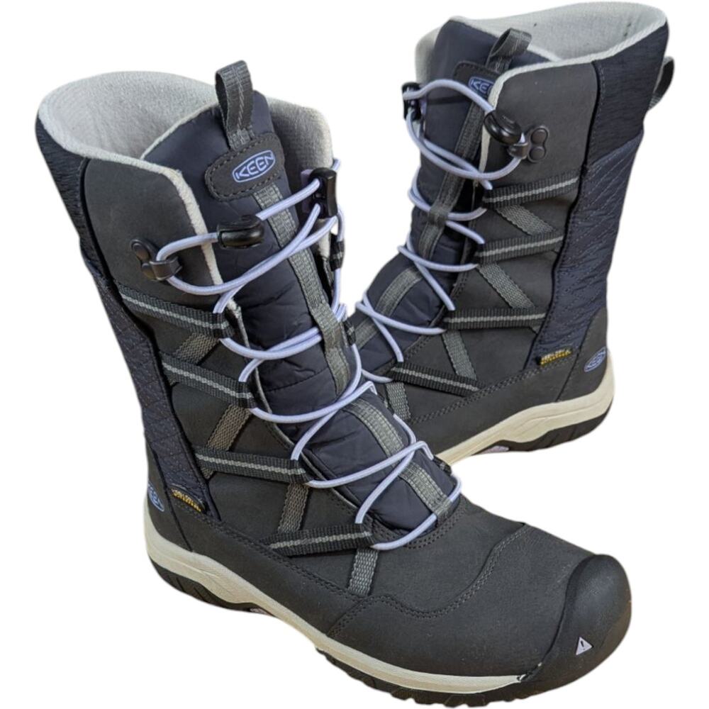 Kids KEEN Snow Boots Size 3 Gray Blue Hoodoo Tall Girls Zip Winter Grade School